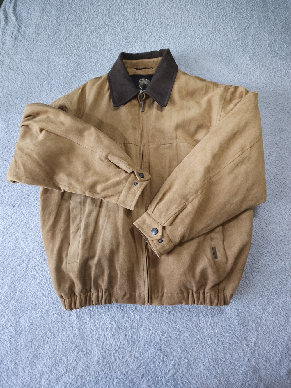 Weatherproof Garment Co Men L Suede Bomber Jacket Contrast Collar Tan Vintage